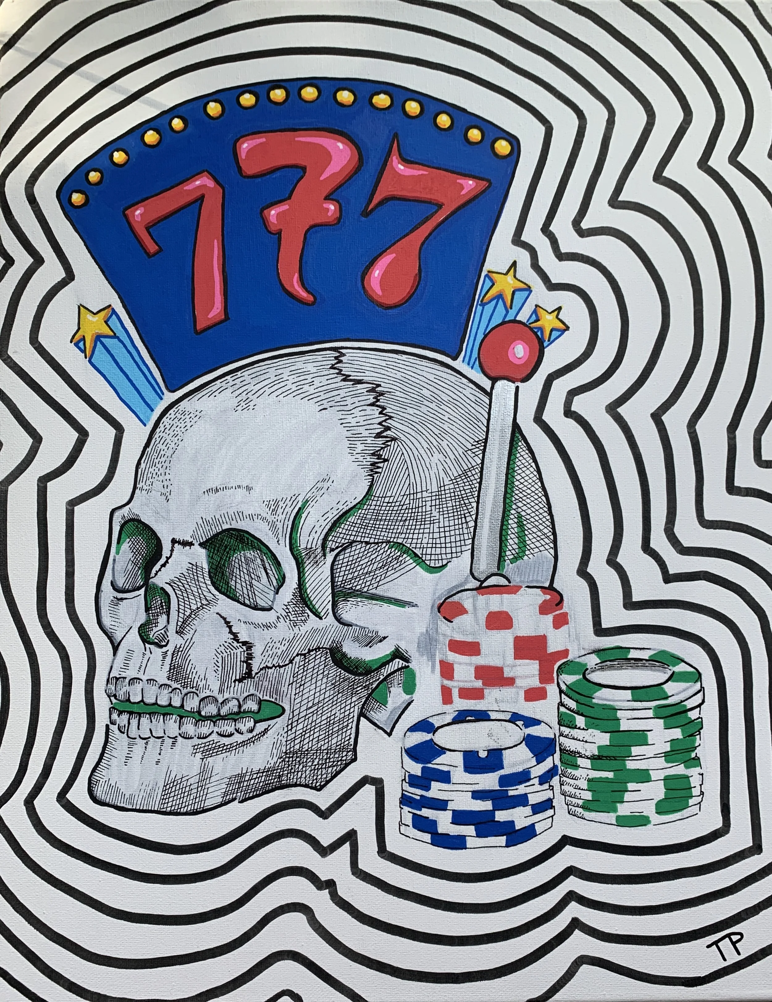 "Lu©Ky W¡NNe®!", 16" x 20". Acrylic paint, acrylic paint markers, and ink pen.