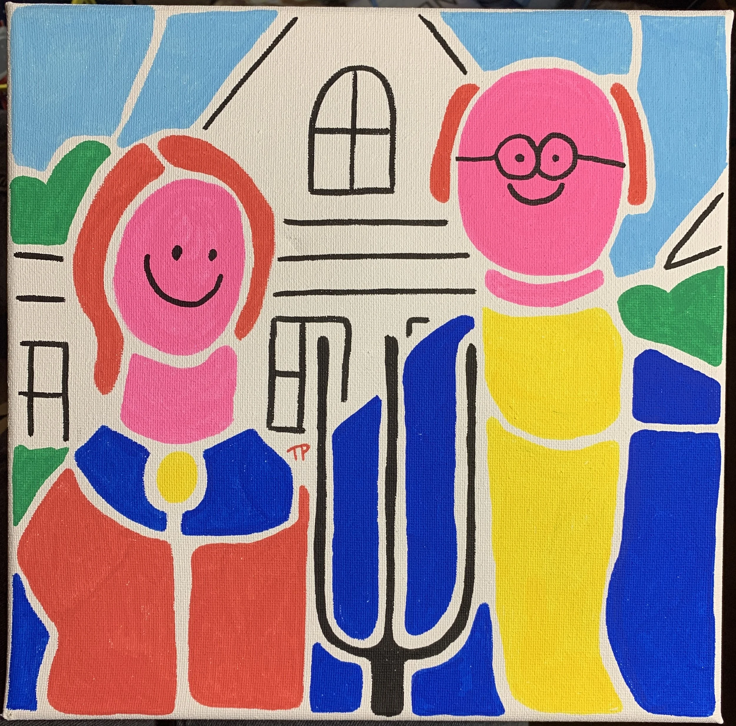 "American Goofy", 12" x 12", acrylic paint and paint pen on canvas.