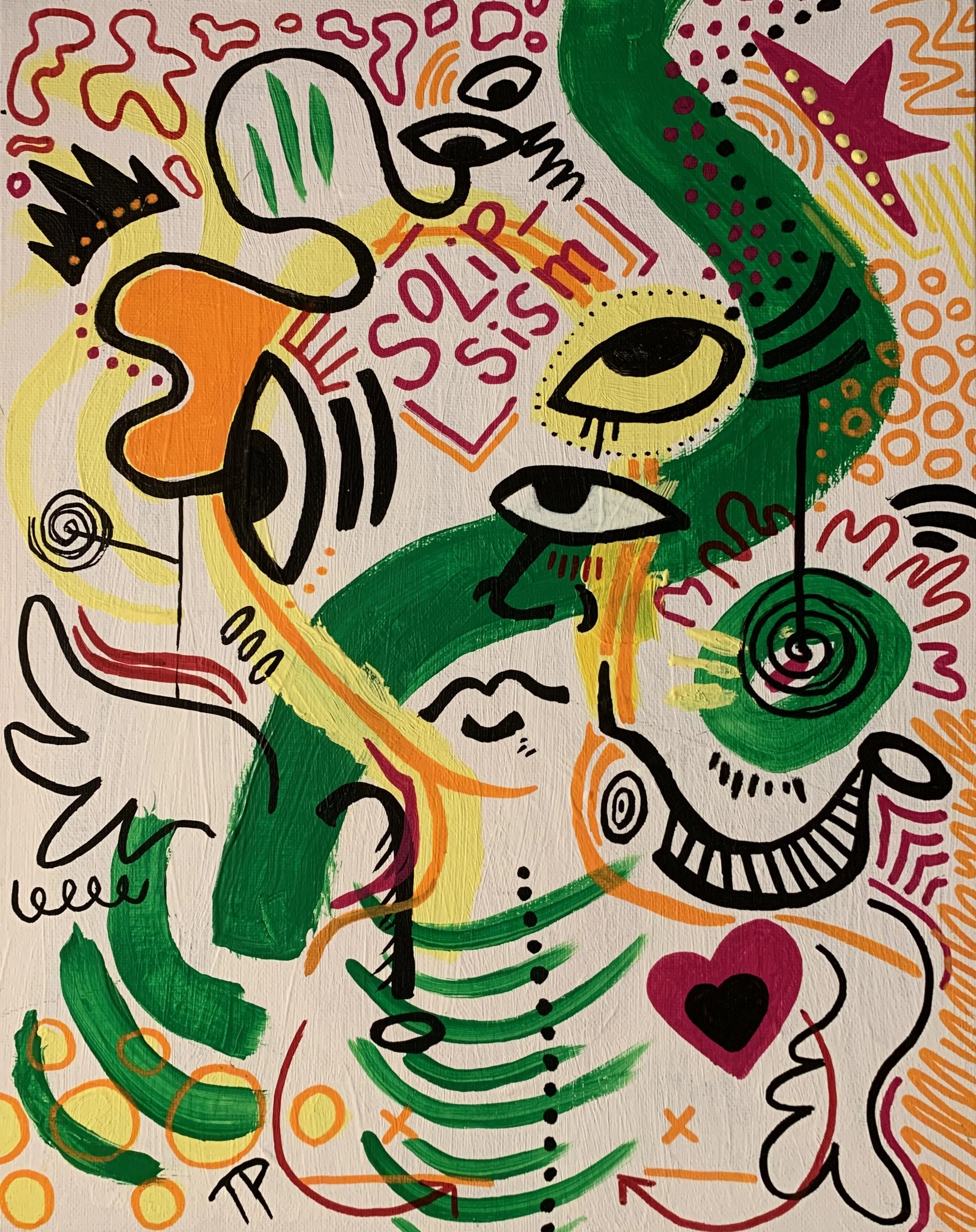"Pseudo-Psycho-Solipsism", 11"x14". Acrylic paint and acrylic paint marker. 