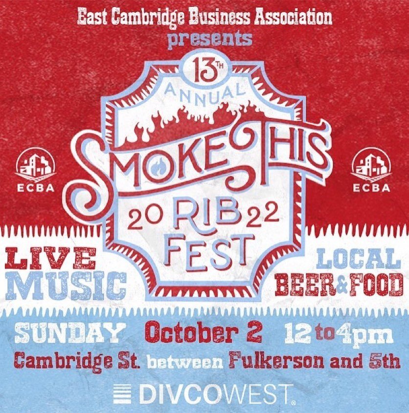 Repost from @eastcambbiz
&bull;
We have some VERY EXCITING news to share...Smoke This Rib Fest is BACK!🔥

In partnership with DivcoWest (@cxcambridge), we are so proud to present The East Cambridge Business Association &ldquo;Smoke This&rdquo; Rib F