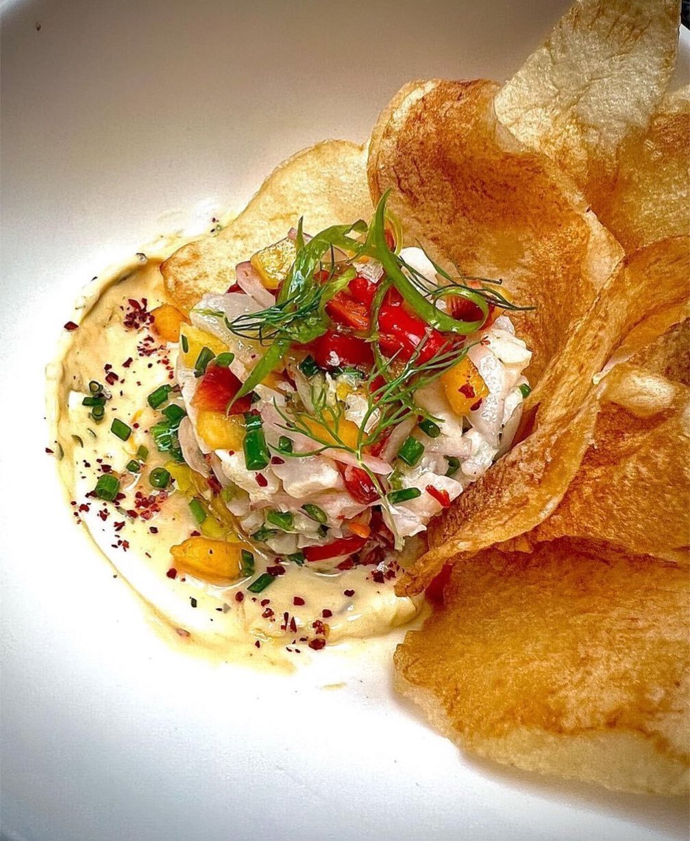 Repost from @chefjoecooke
&bull;
Halibut ceviche, aleppo @froghollowfarm nectarines, pickled jimmy nardellos, roasted sungold aioli
.
.
.
#halibut #ceviche #ohbabyilikeitraw #waittillyouseemyfish #eater #eaterboston #bostonchefs #bostonfoodies #igfoo