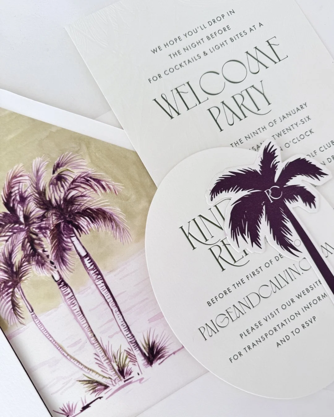 Paige &amp; Calvin 🌴

#letterpress #invitations #letterpressinvitations #weddinginvitations #weddings #customweddings #floridaweddings #palmtreediecut #palms #graphicdesign #envelopeliner #envelopeart #luxuryinvitations #emboss #deboss #foilprint #w