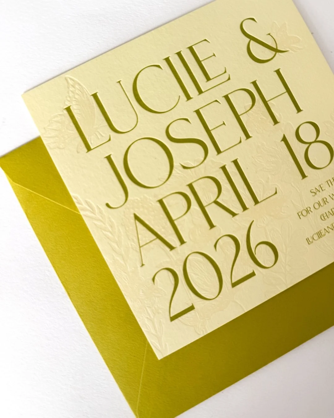 Lucile &amp; Joey 💛💚 

#letterpress #savethedate #savethedates #weddingpaper #luxuryweddings #weddinginvitations #invitations #weddings #charlestonweddings #letterpressinvitations #chartreuse #chartreuseinvitations #lowcountryweddings #deboss #blin