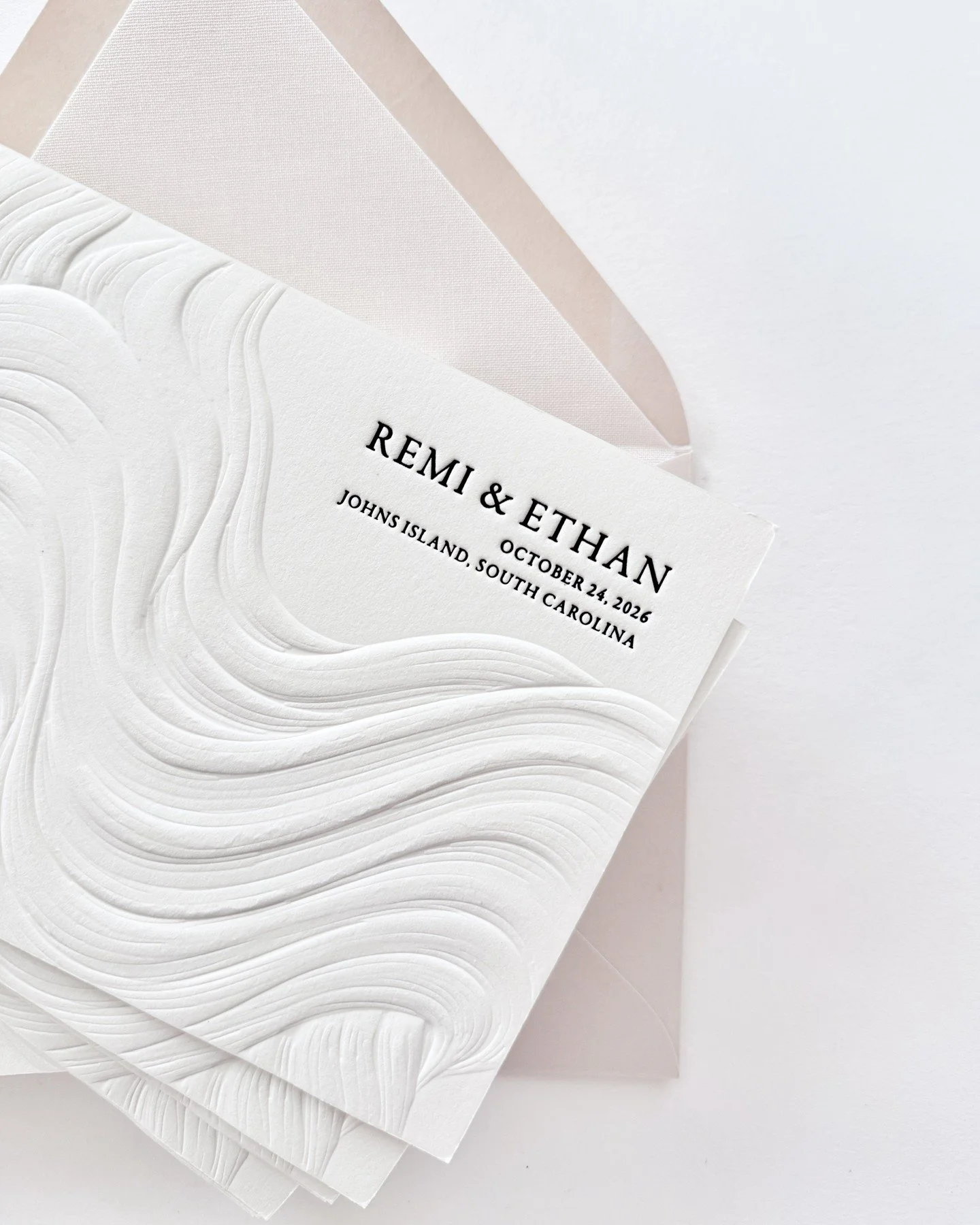 Neutral tones and a sculpted emboss detail for Remi and Ethan 

@reaganevents
#savethedate
#savethedates #luxuryinvitations #weddinginvitations #weddingpaper #letterpress #letterpressinvitations #emboss #sculptedemboss