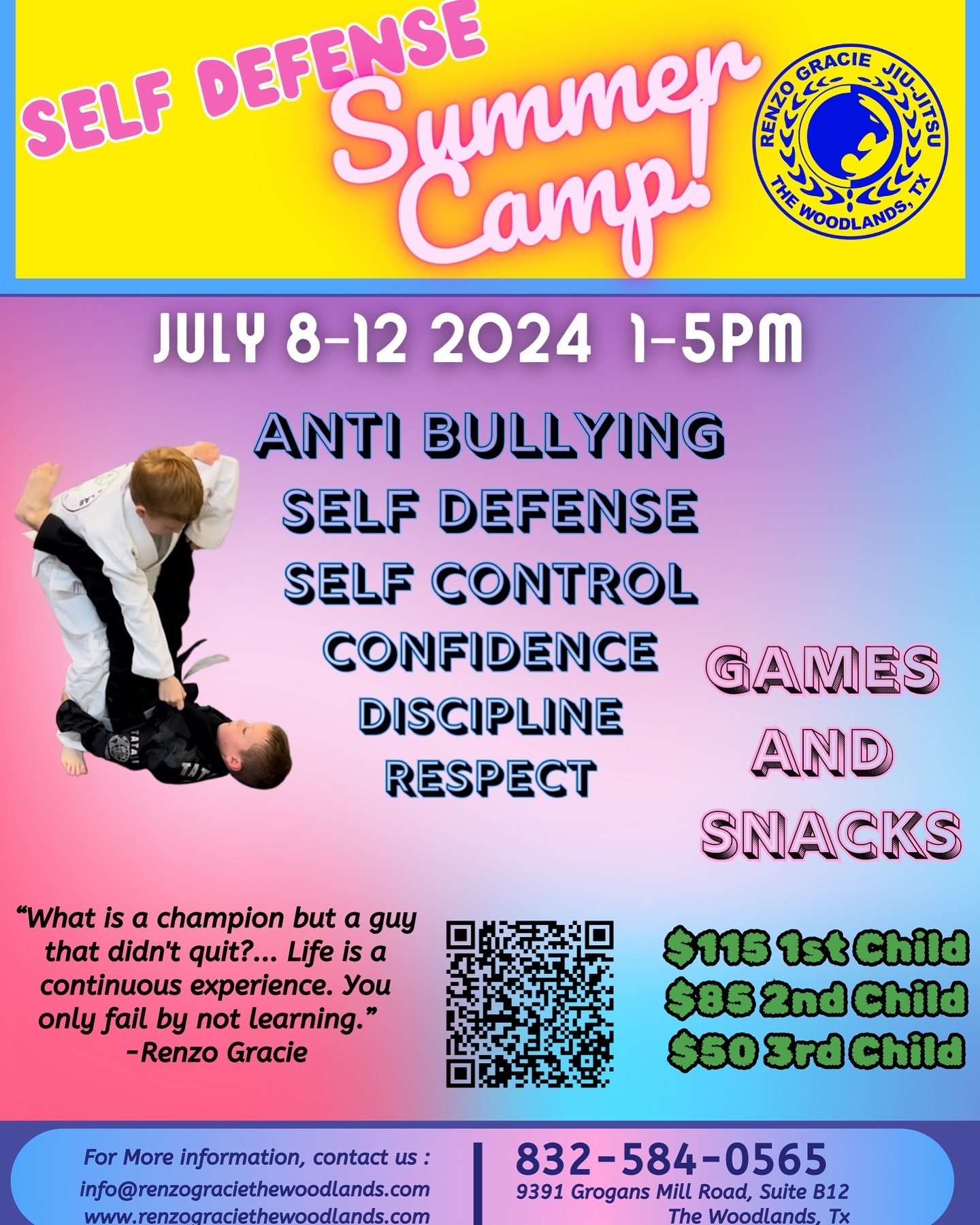 🚨 Exciting News for Parents! 🚨
LINK IN BIO via linktree

This summer, empower your child with the skills they need to stay safe! Join us at Renzo Gracie The Woodlands for our Self-Defense Summer Camp, featuring Jiu Jitsu and Muay Thai.

📅 Date: Ju