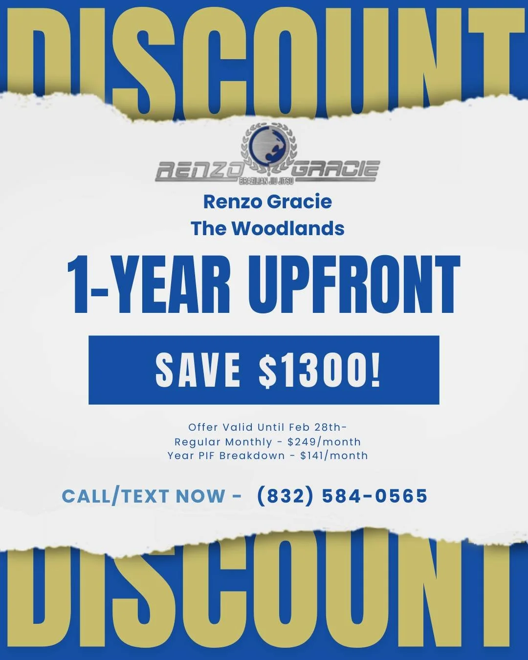 🚨 BIG SAVINGS ALERT 🚨
Lock in our 1-Year Upfront special and SAVE $1300 💥
This deal is only available until Feb 28th &mdash; don&rsquo;t miss it!
BJJ, MMA and Muay Thai. Unlimited.
📲 Call or text (832) 584-0565 to sign up today.

#mma #woodlandst