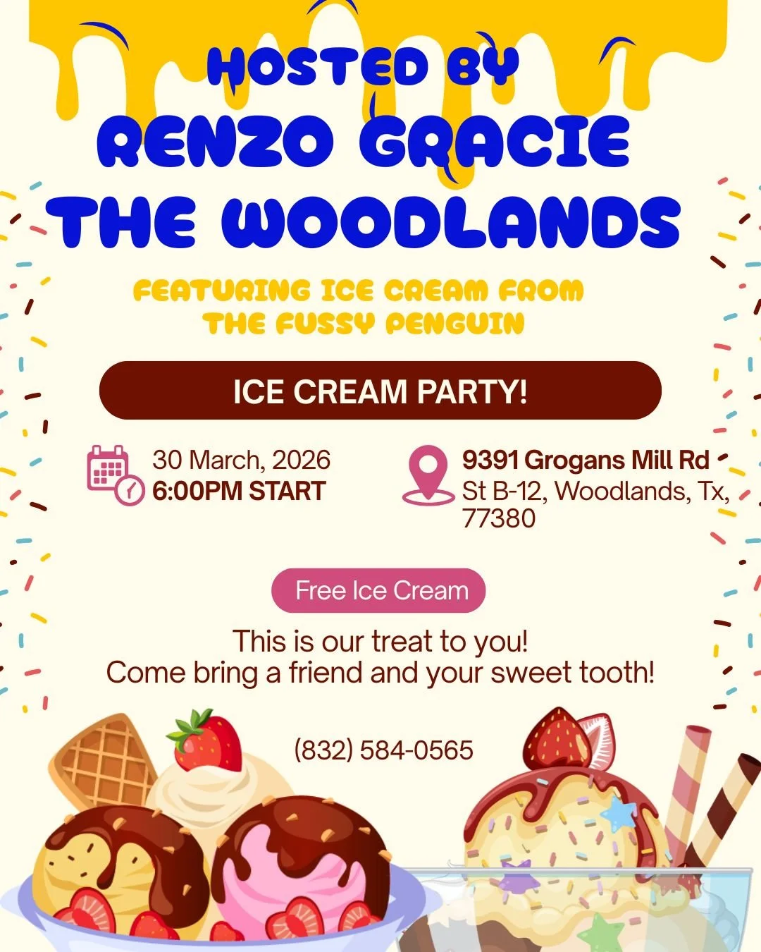 We&rsquo;re bringing the ice cream&hellip; you bring the sweet tooth 🍦

March 30th | 6PM
Pull up, bring a friend, and come hang with the team at Renzo Gracie The Woodlands.

Free ice cream and great fun with your teammates!