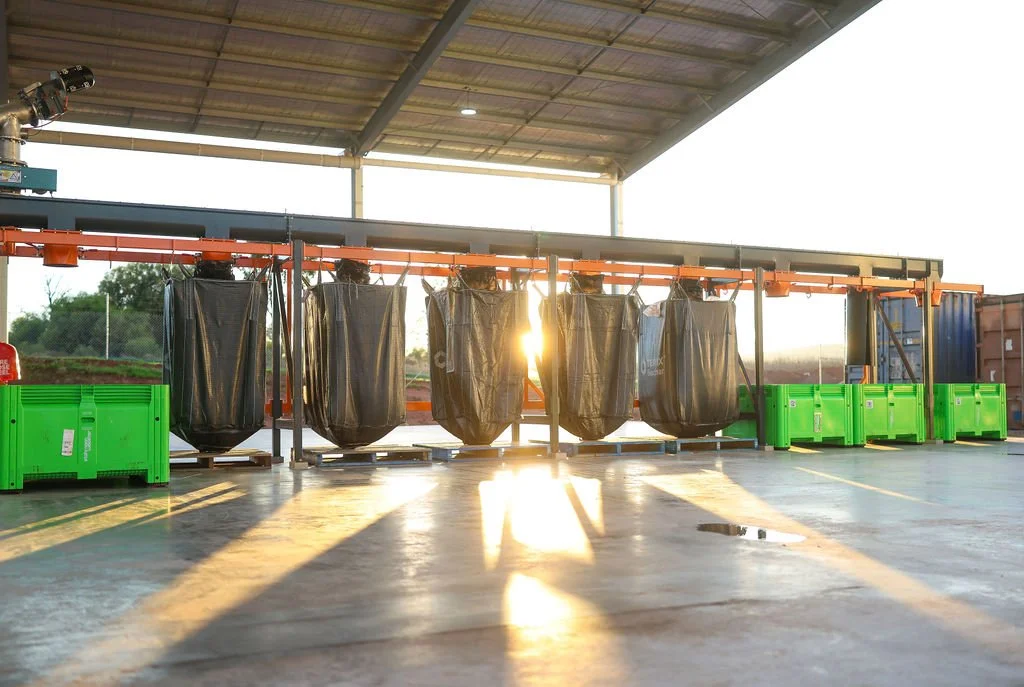 Bags of Terix Biochar being filled