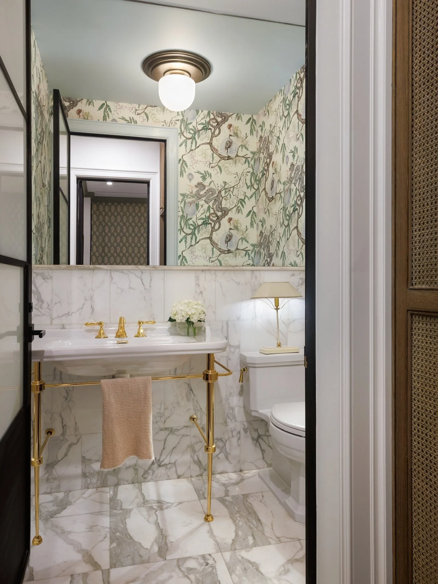 The powder room is our favorite canvas for a fun wallcovering. It&rsquo;s a space guests always notice, and the perfect place to let personality shine through design. 

Project: SoHo
Design: @millerjamesdesign 

#interiors #interiordesign #sohonyc #n