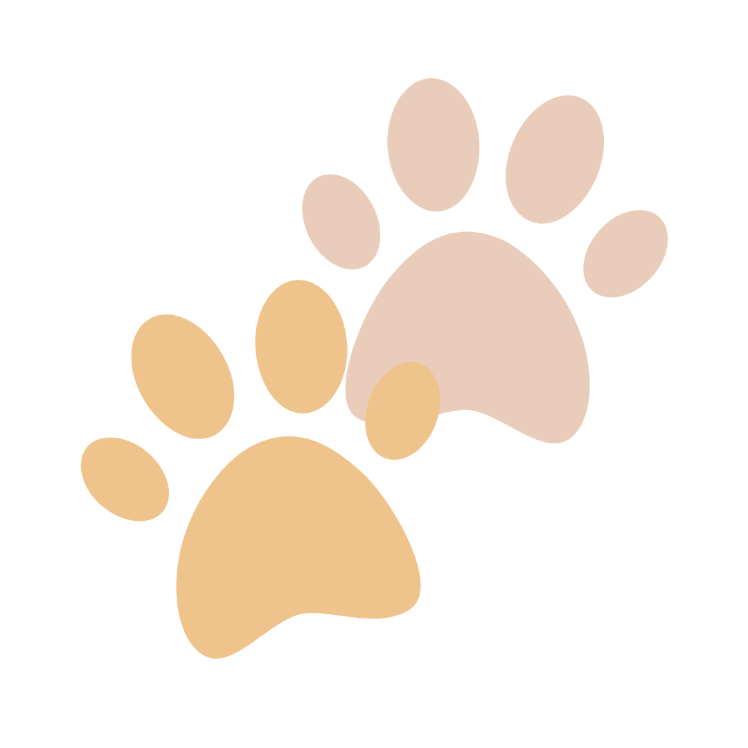 Two paw prints, a yellow and pink, representing the love pet parents share with their animals.