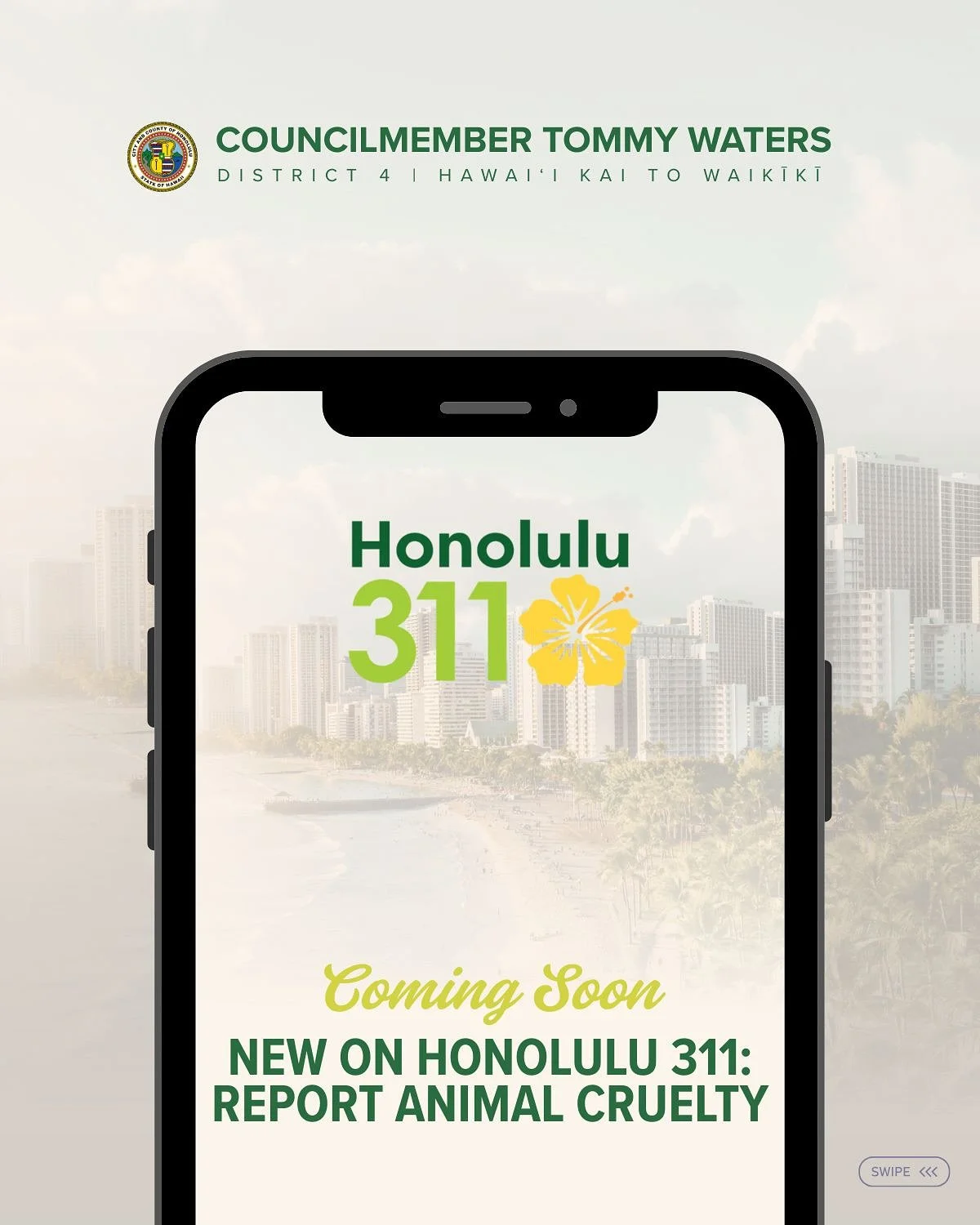 We&rsquo;re making it easier to speak up for animals 🐾💙 

I am pleased to share that the Honolulu 311 app is being revamped to include a new Animal Cruelty reporting option, making it easier and quicker for residents to notify proper authorities. I