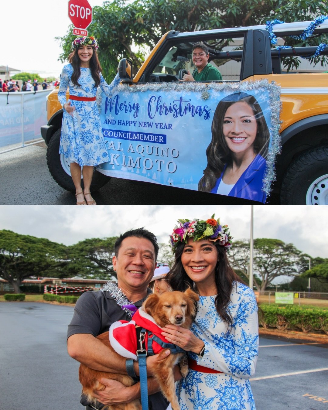 Rain or shine, smiles were bright at the Pearl City Christmas Parade! 

A special shoutout to Randy and Lee Ann Mendina for joining me in the parades this year with their Broncos, the ultimate cool car with a festive holiday spin!

Grateful to celebr