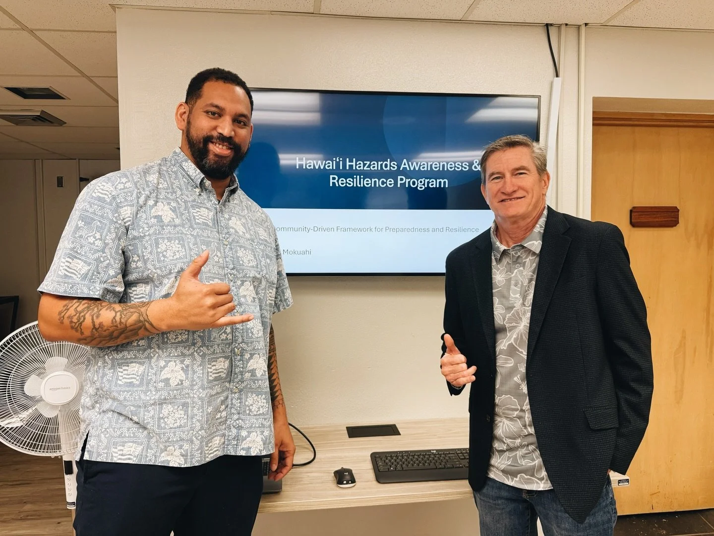 This morning, my team and I had a strong, solutions-focused conversation with Evan Mokuahi Hayes, who leads the Hawaiʻi Hazards Awareness and Resilience Program (HHARP) with @hawaii_ema. From emergency preparedness to food resiliency, we talked about