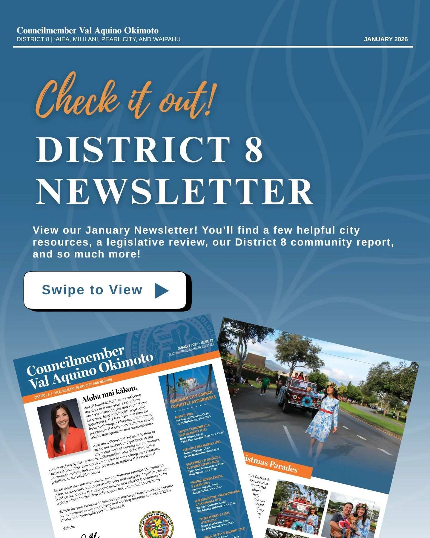 CHECK IT OUT! Our District 8 January Newsletter is here!⛅️🌺
 Before January comes to an end, take a moment to give it a read!

You&rsquo;ll find a few helpful City resources, a legislative review, and our community report, just to name a few.

For m