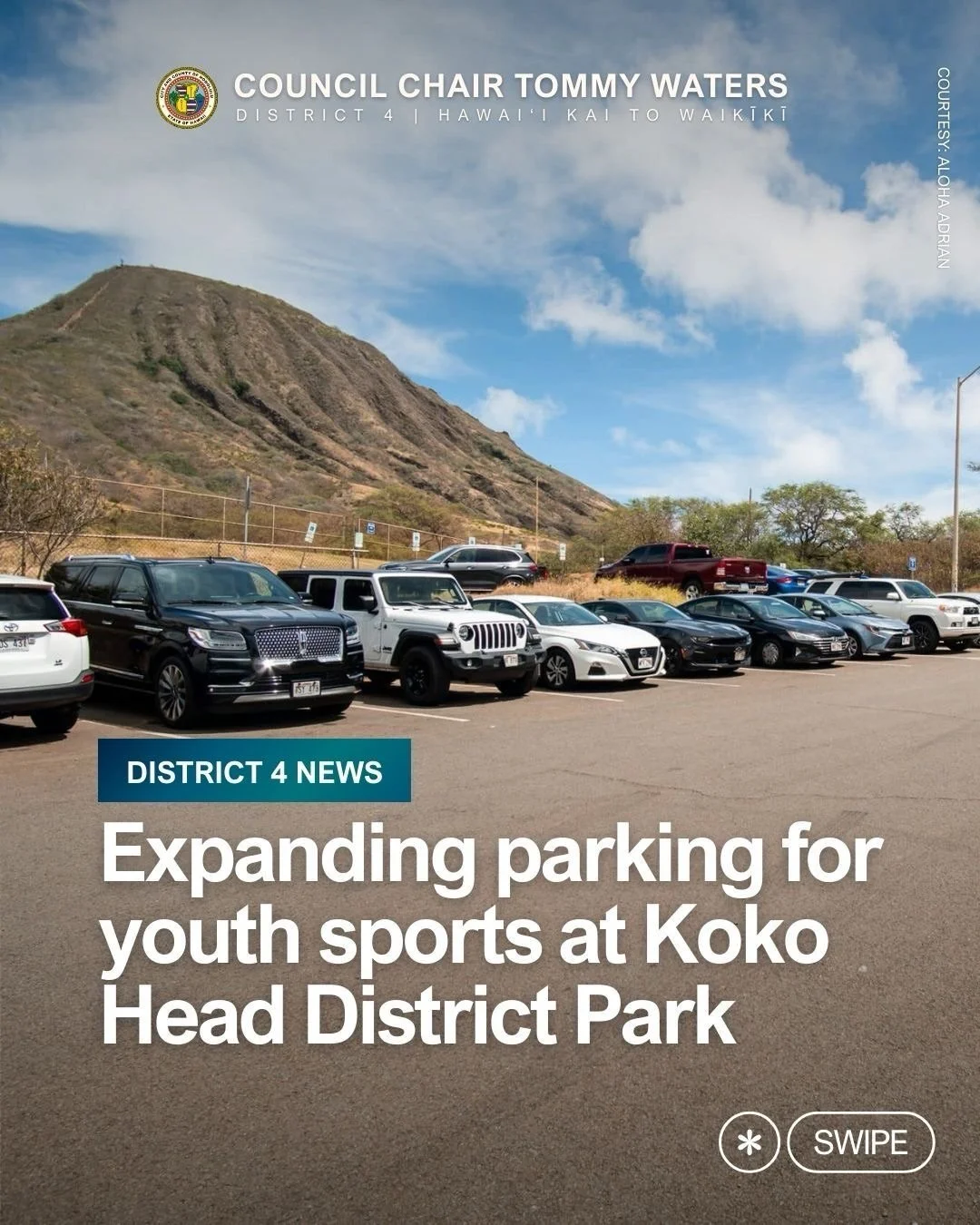 I&rsquo;ve had many families reach out to my office about limited parking at Koko Head District Park, especially during youth baseball games. Many expressed concerns about the Upper Lot which would often be taken by visitors seeking to hike the popul