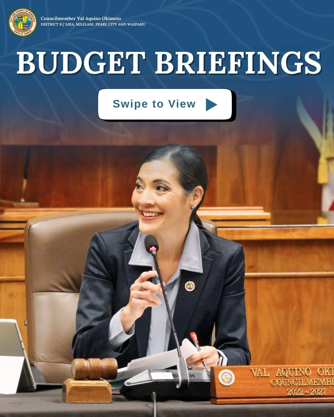 As Budget Chair, I&rsquo;m looking forward to the Honolulu City Council beginning our review of the Mayor&rsquo;s proposed budget for Fiscal Year 2027. 

Over the next few months, we&rsquo;ll carefully evaluate the Executive Operating and Capital bud
