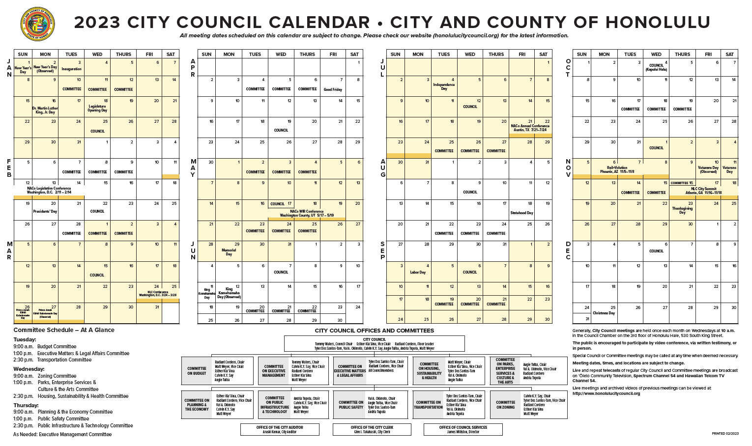 Calendar — Honolulu City Council