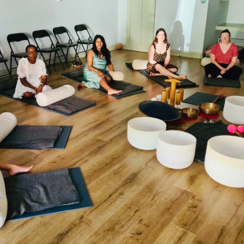 Sound journey participants waiting to experience a sound journey with Nicole Lloyd