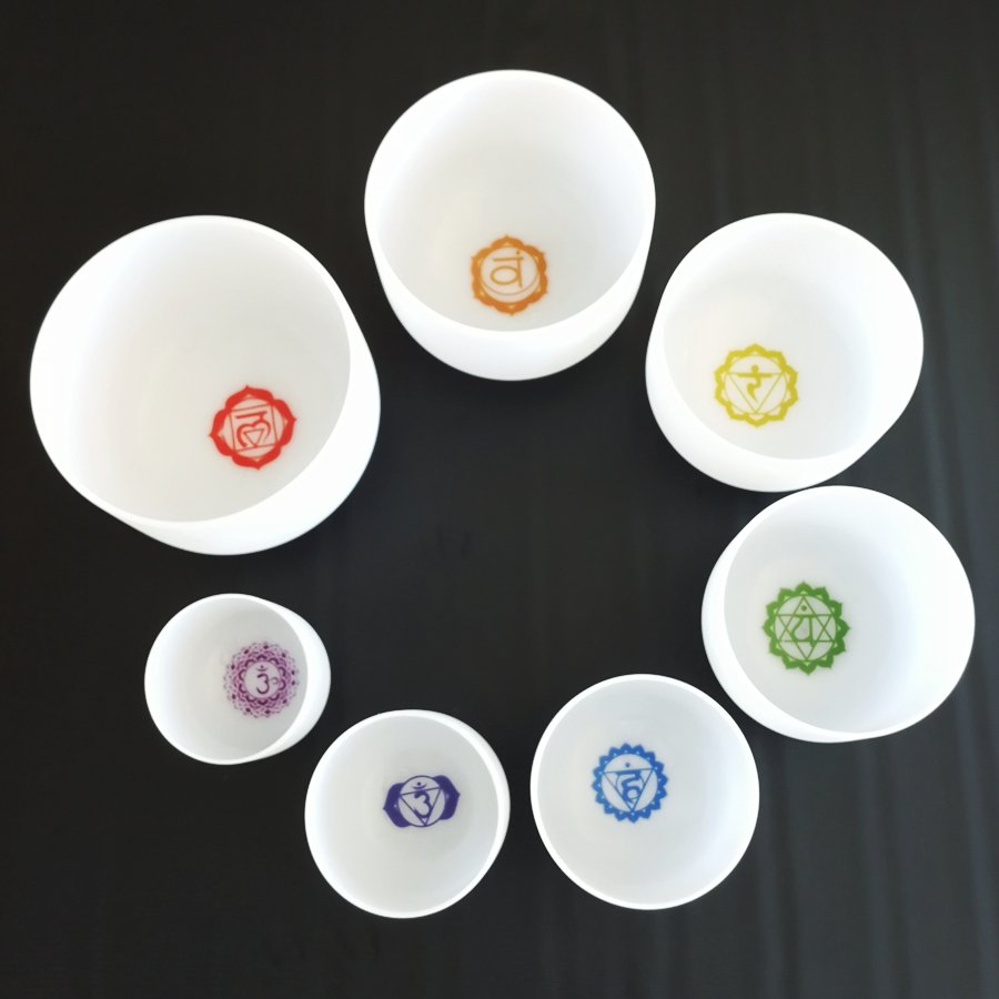 chakra symbols in white frosted bowls.jpeg