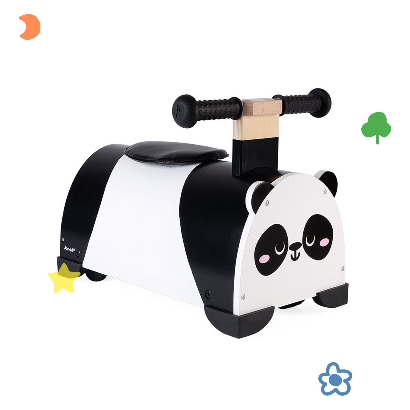 Janod Panda Ride-On, panda scooter, toy box club, ride on scooter,wooden balance scooter