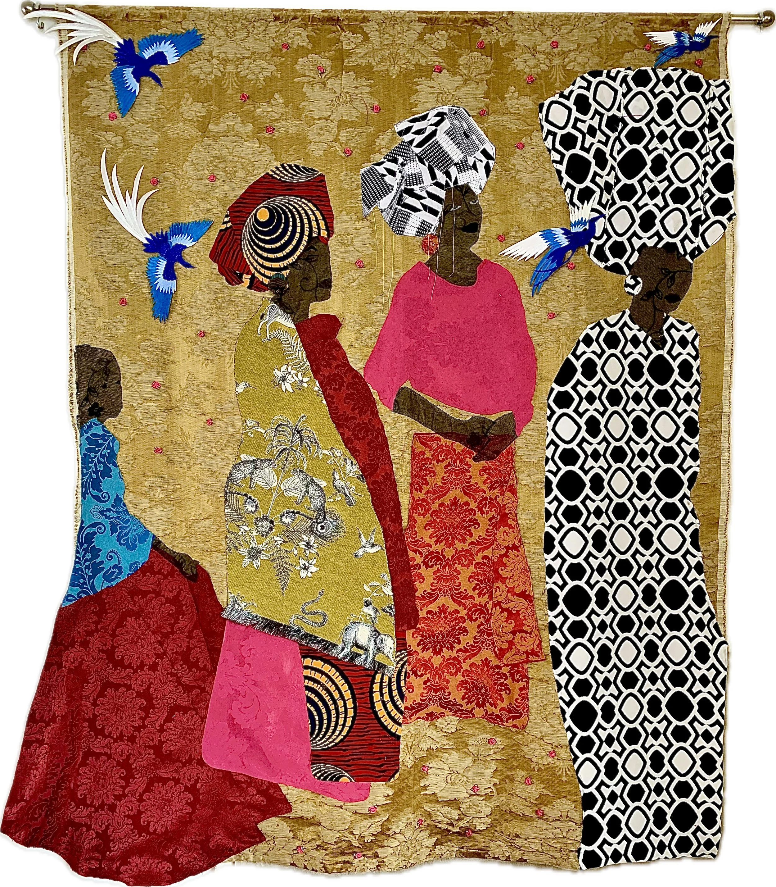 In the Land of Milk and Money, Textile Collage, 160x125 cm, 2025