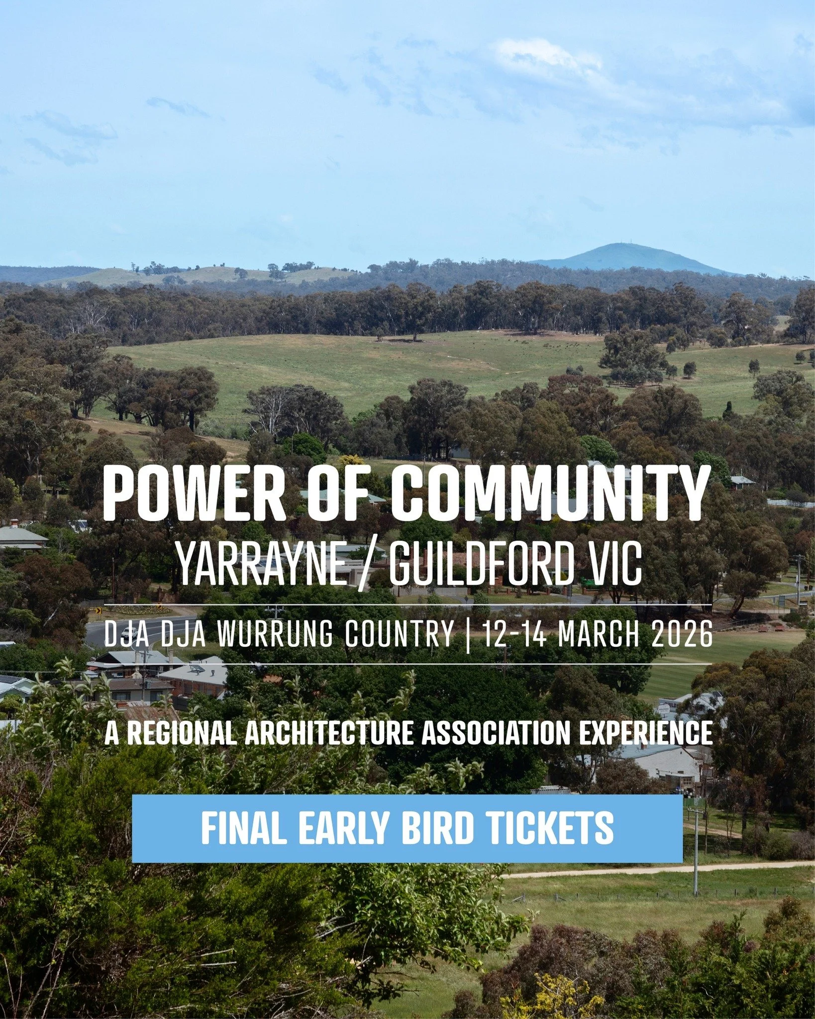 The limited number of discounted early bird tickets remaining for our March event, Power of Community in Yarrayne / Guildford Victoria, will be available until 5pm Friday 30th January, unless sold out earlier.

RAA's first event for 2026 is being put