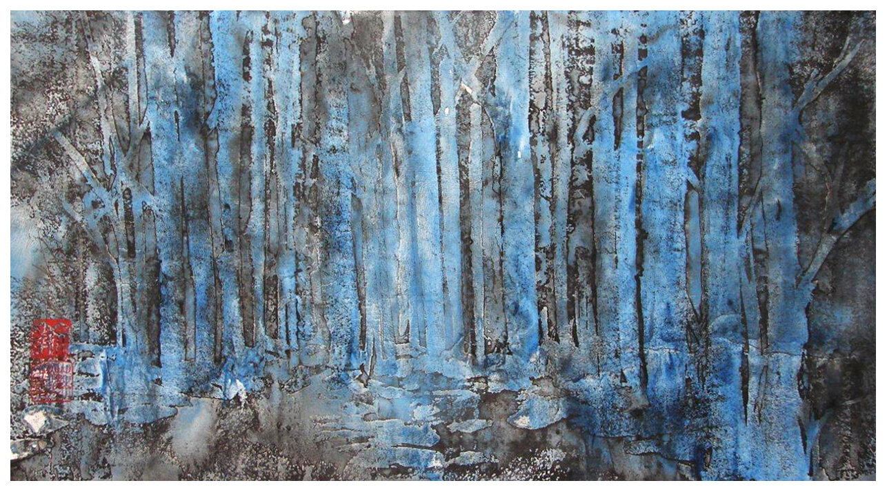 'The Blue Gums'. Ink and Colour on Paper. Sold