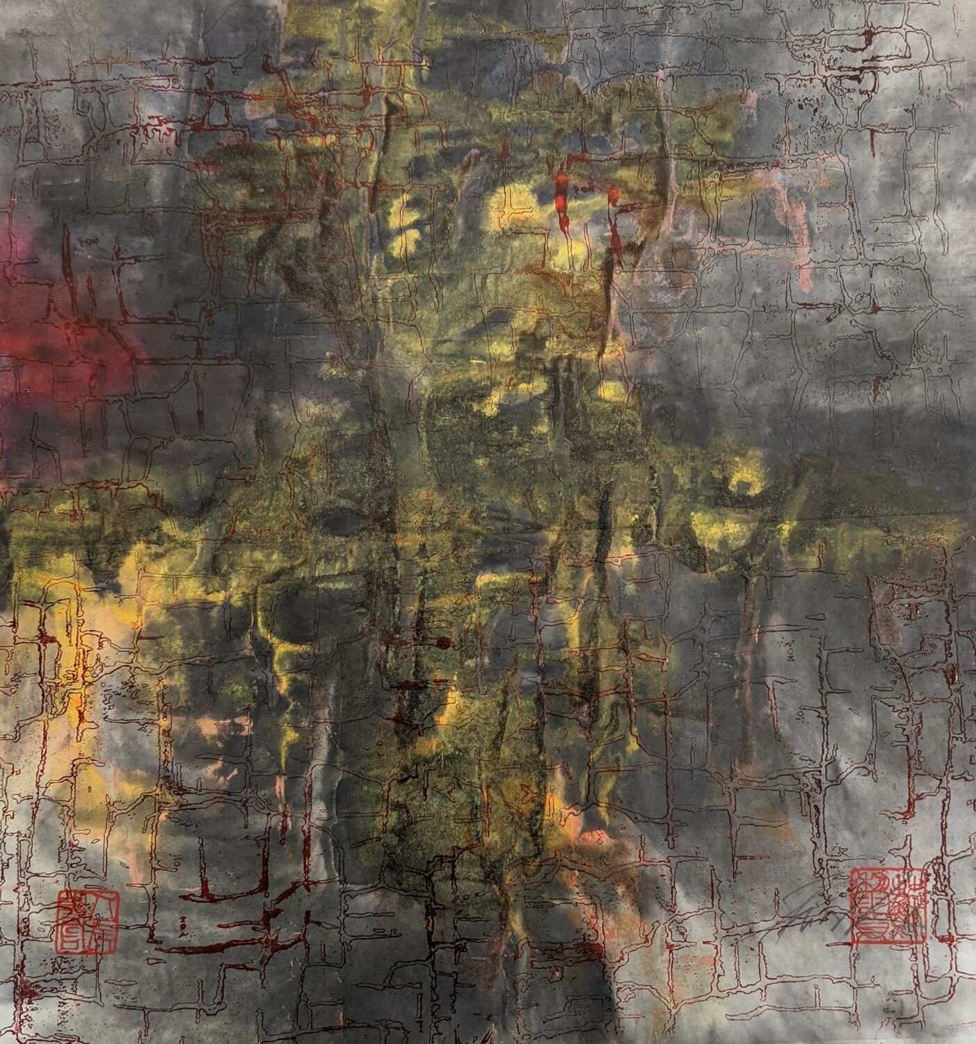 Ink and Colour on Xuan Paper. Photopolymer Intaglio. 400mm x 400mm. AU$680.00