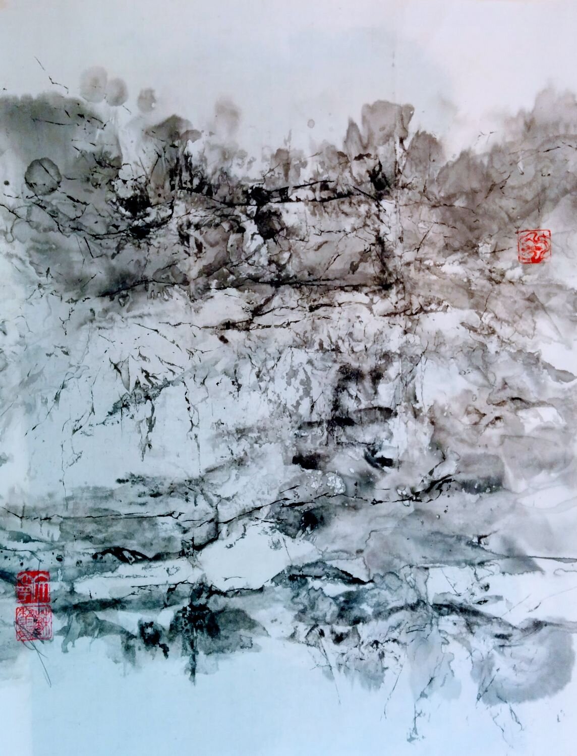 'Somewhere in the Swiss Mountains 4'. Ink and Colour on Paper. 530mm x 760mm. AU$1600.00
