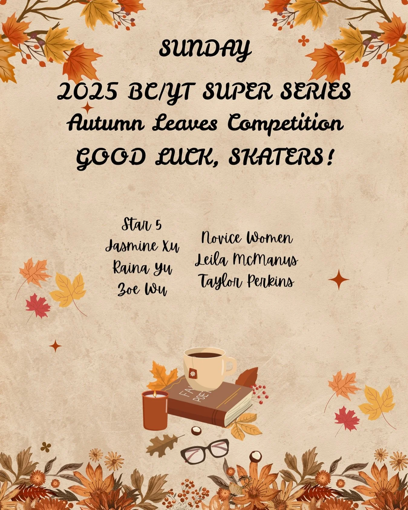 Good luck to all the Sunday competitors!
