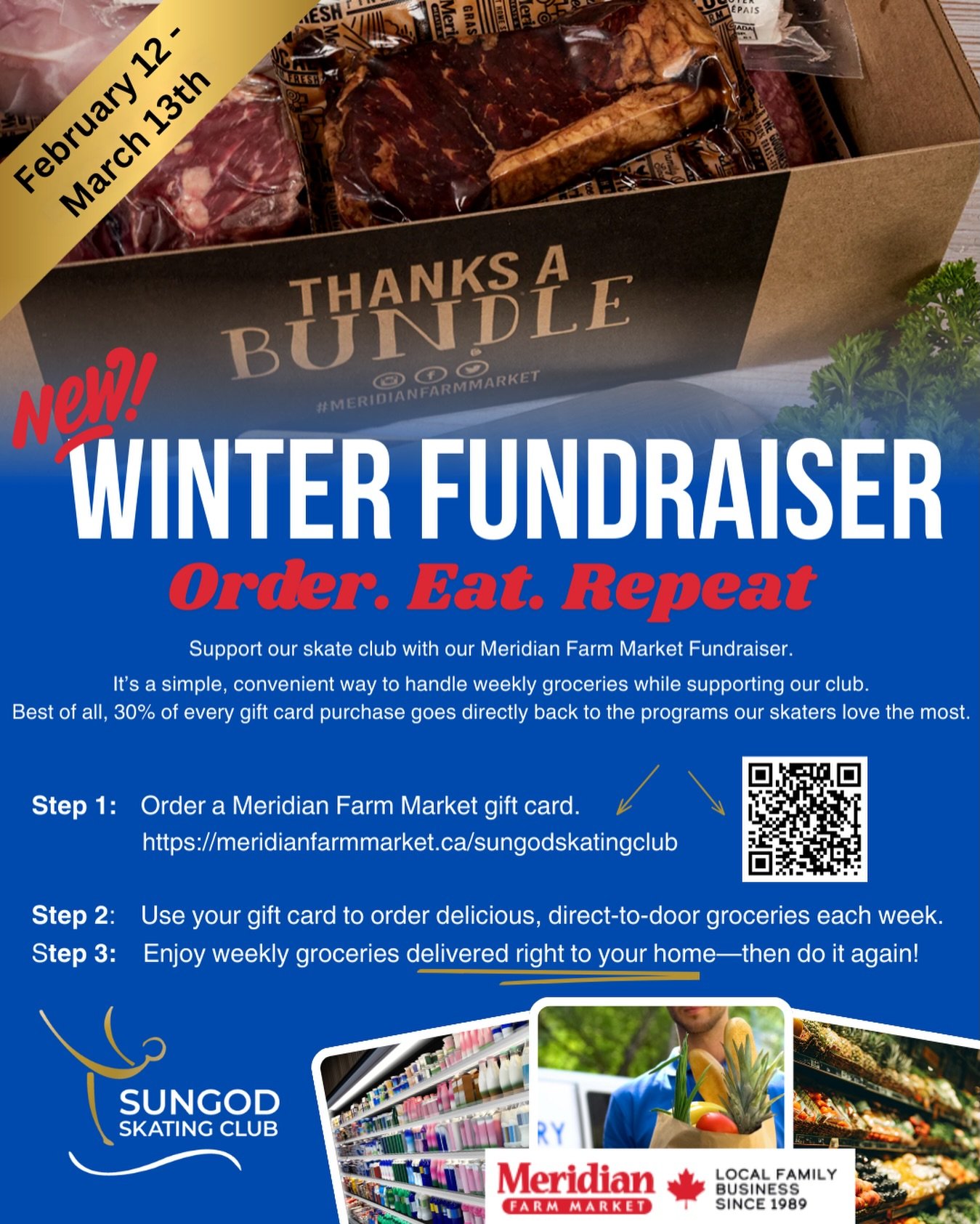 Support the club while stocking your fridge! 🥩🥕🥚

From Feb 11&ndash;March 13, purchase a Meridian Meats gift card, use it for your online grocery shop, and 30% comes back to our club!

Fresh food. Local products. Delivered right to your door. 🚚✨

