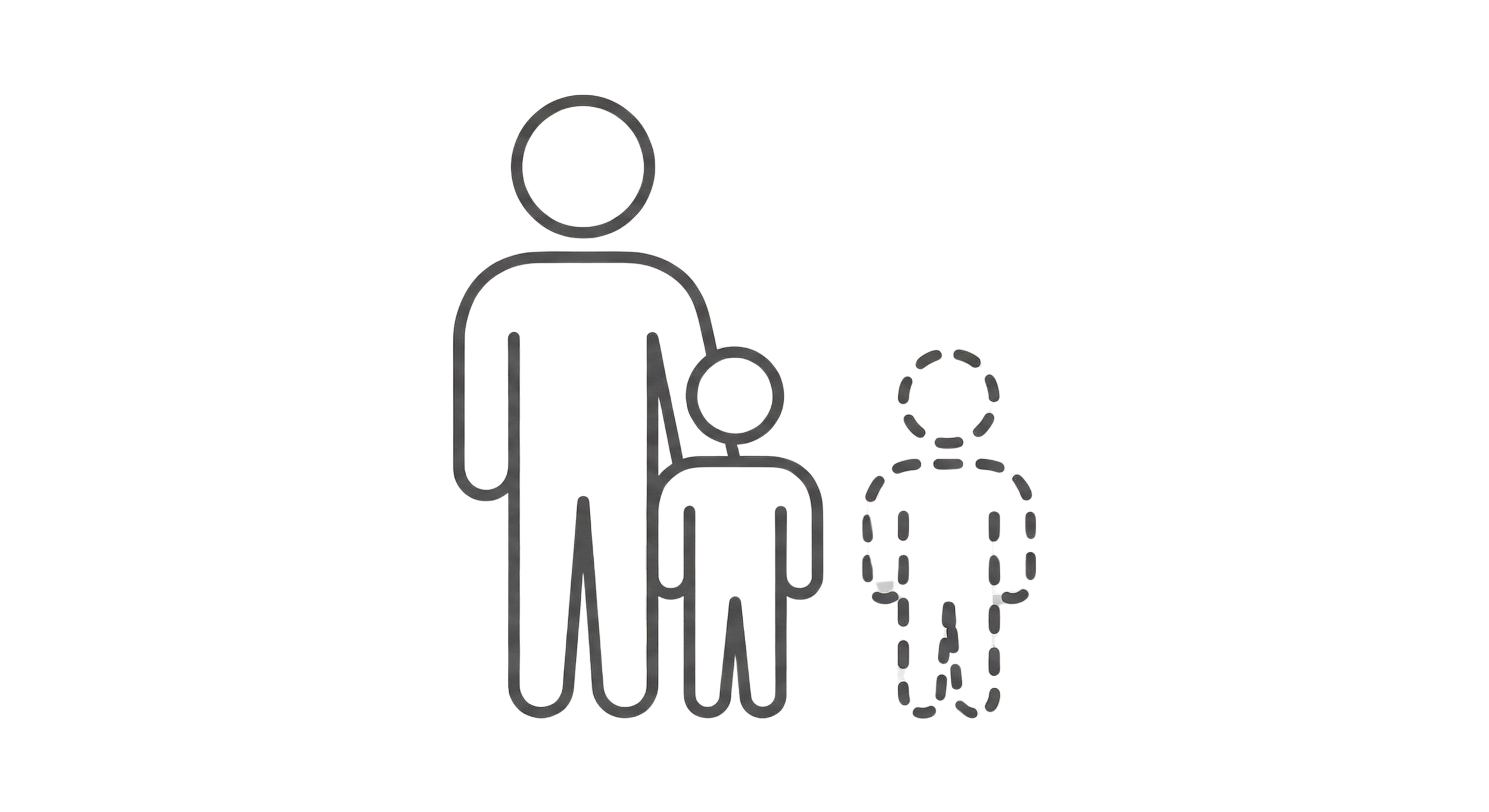 An icon showing a family with a faded child figure, illustrating the unique emotional pain of secondary infertility and the supportive virtual counseling available through Daybreak Therapy.