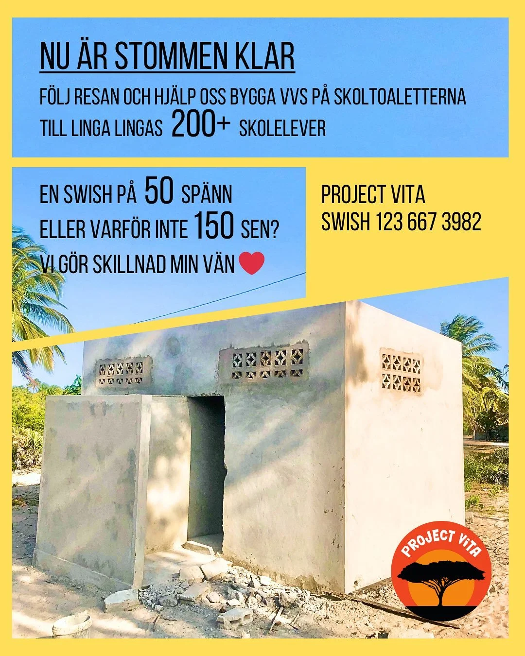 🚽✨ Toalettbygget i Linga Linga &auml;r n&auml;stan klart men vi beh&ouml;ver din hj&auml;lp f&ouml;r att spola hem segern! ✨🚽
&bull;
Med st&ouml;d fr&aring;n @jamtkraftab @sqrtn @svalbardvibe @icabrunflo och er har vi f&aring;tt upp vattentornet sa