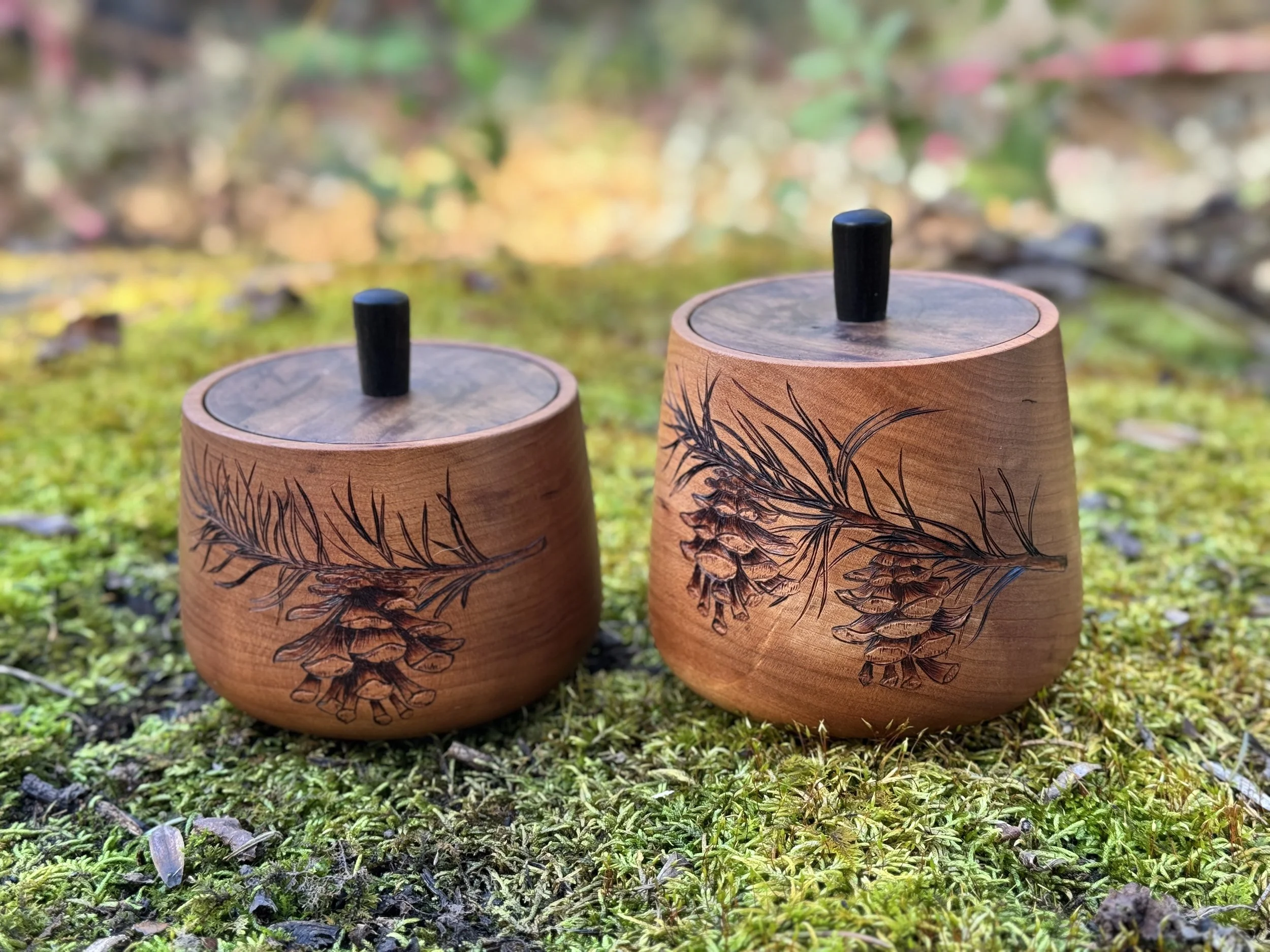 Pine Cone, Pair of Lidded Jars