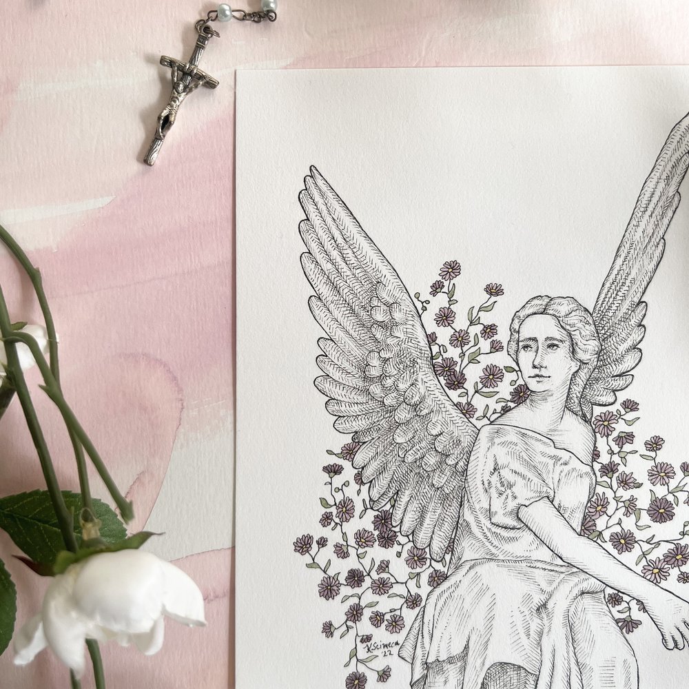 Guardian Angel Original Catholic fine art illustration — Kate Scimeca Art
