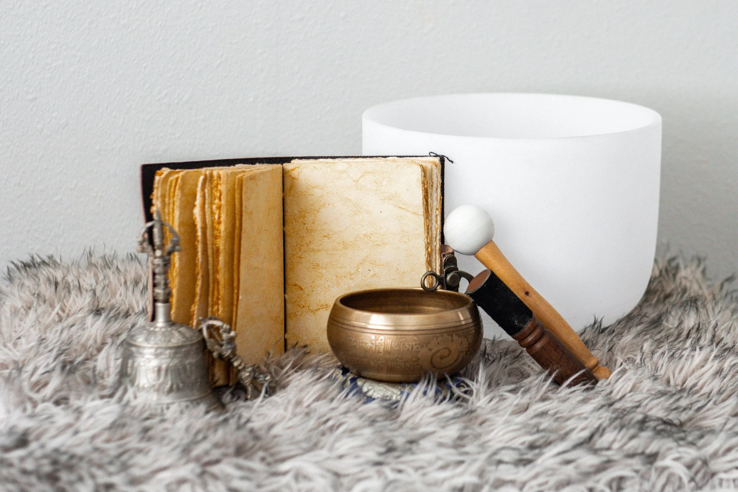 sound bowls, journal and bell