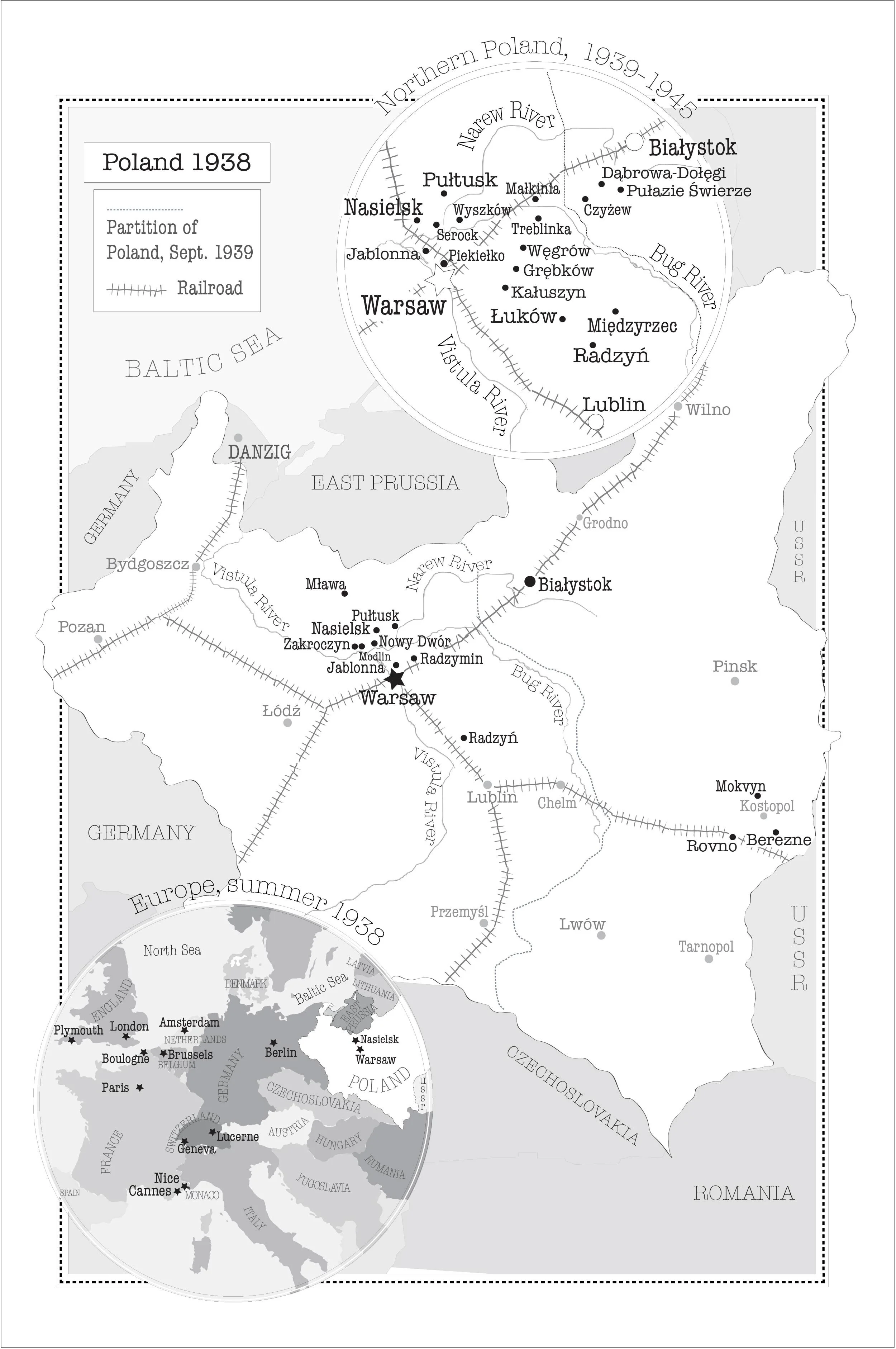Endpaper map for “Three Minutes In Poland” by Glenn Kurtz