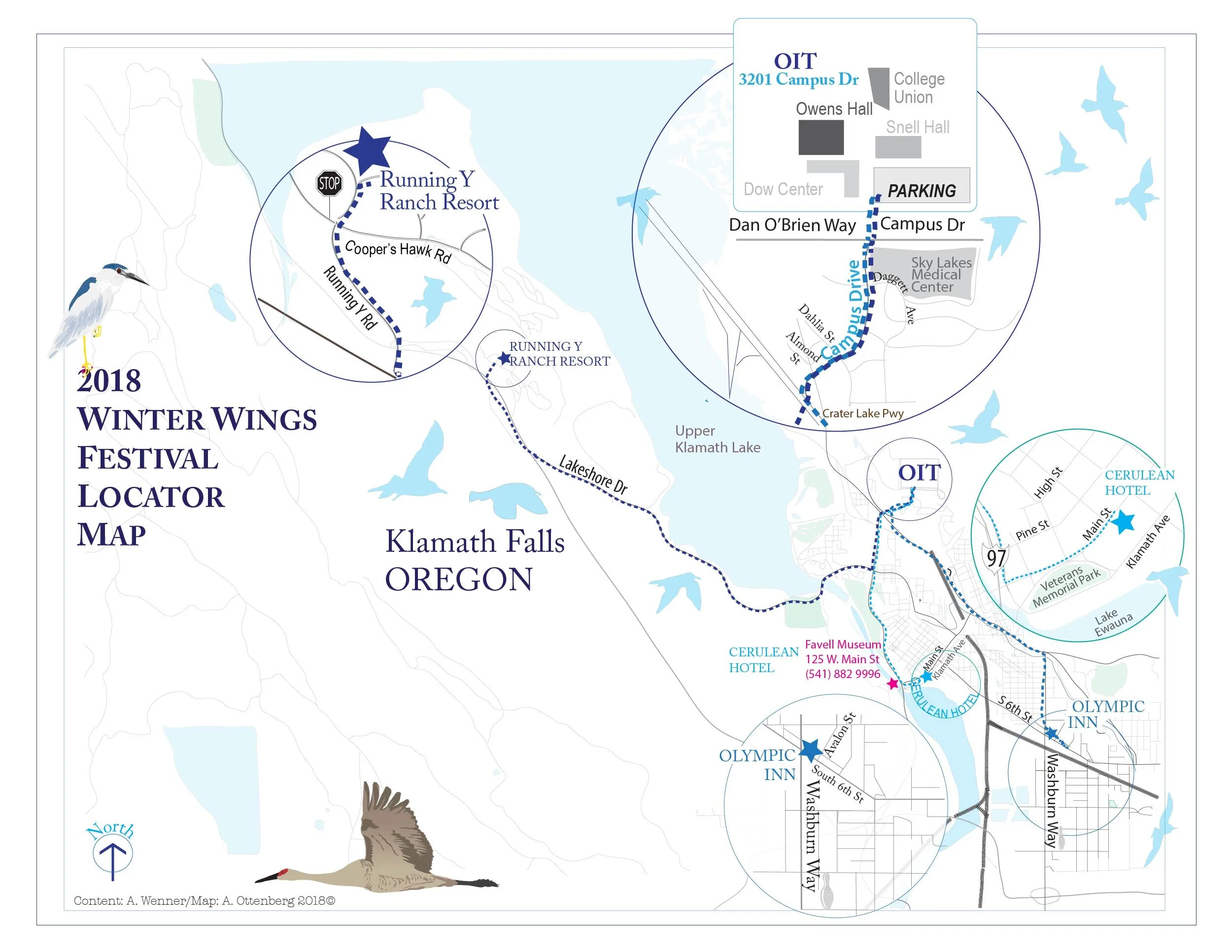 Festival Locator map for the Klamath Falls Oregon WinterWings birding festival.