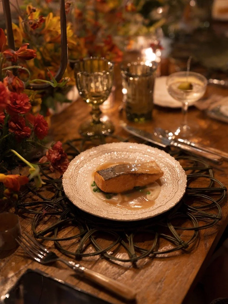 salmon dinner on a table