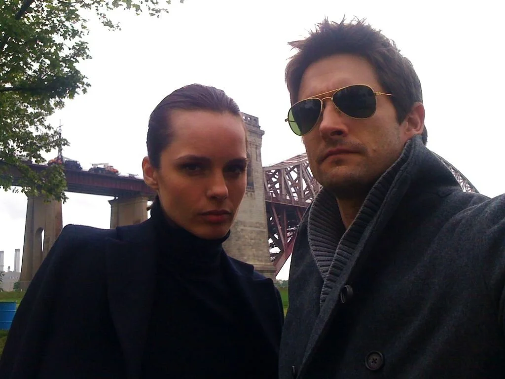 Between takes on the "Vanguard: Don't Look Now" shoot. Pictured with Bilijana Starcevik.