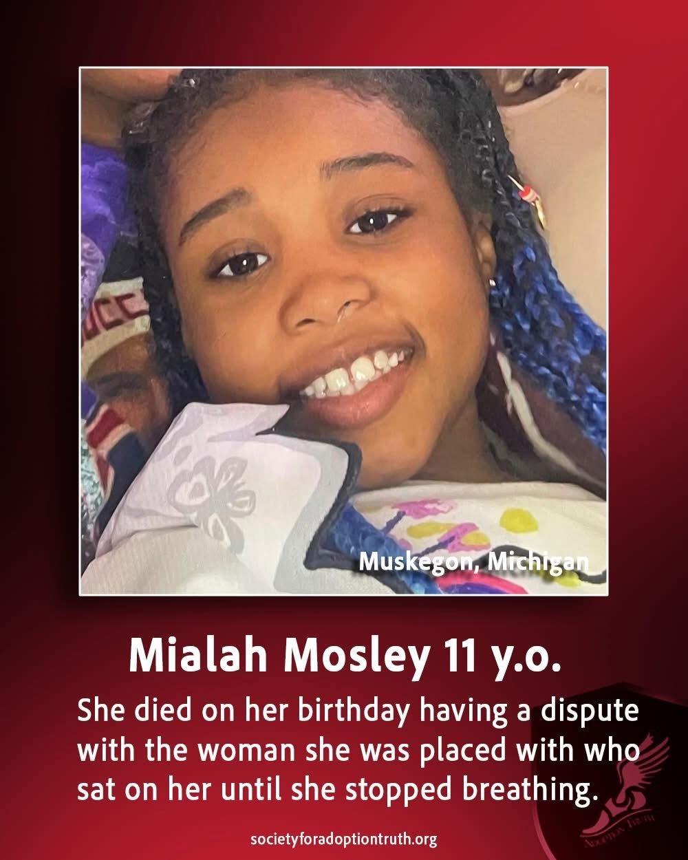 BREAKING NEWS
11 year old Mialah Mosley was murdered on her birthday just a few days ago. For those who have been following me, you know this is an ongoing pattern of violence towards children in their placements. This needs to stop. You can help tod