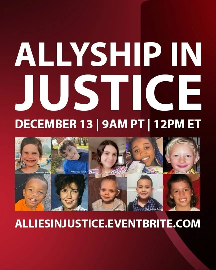 Coming together in the spirit of allyship is how we can show up and speak up for these children and their families victimized by a predatory industry. Take interest, take note, and take action today. Join the meeting. 

AlliesInJustice.eventbrite.com