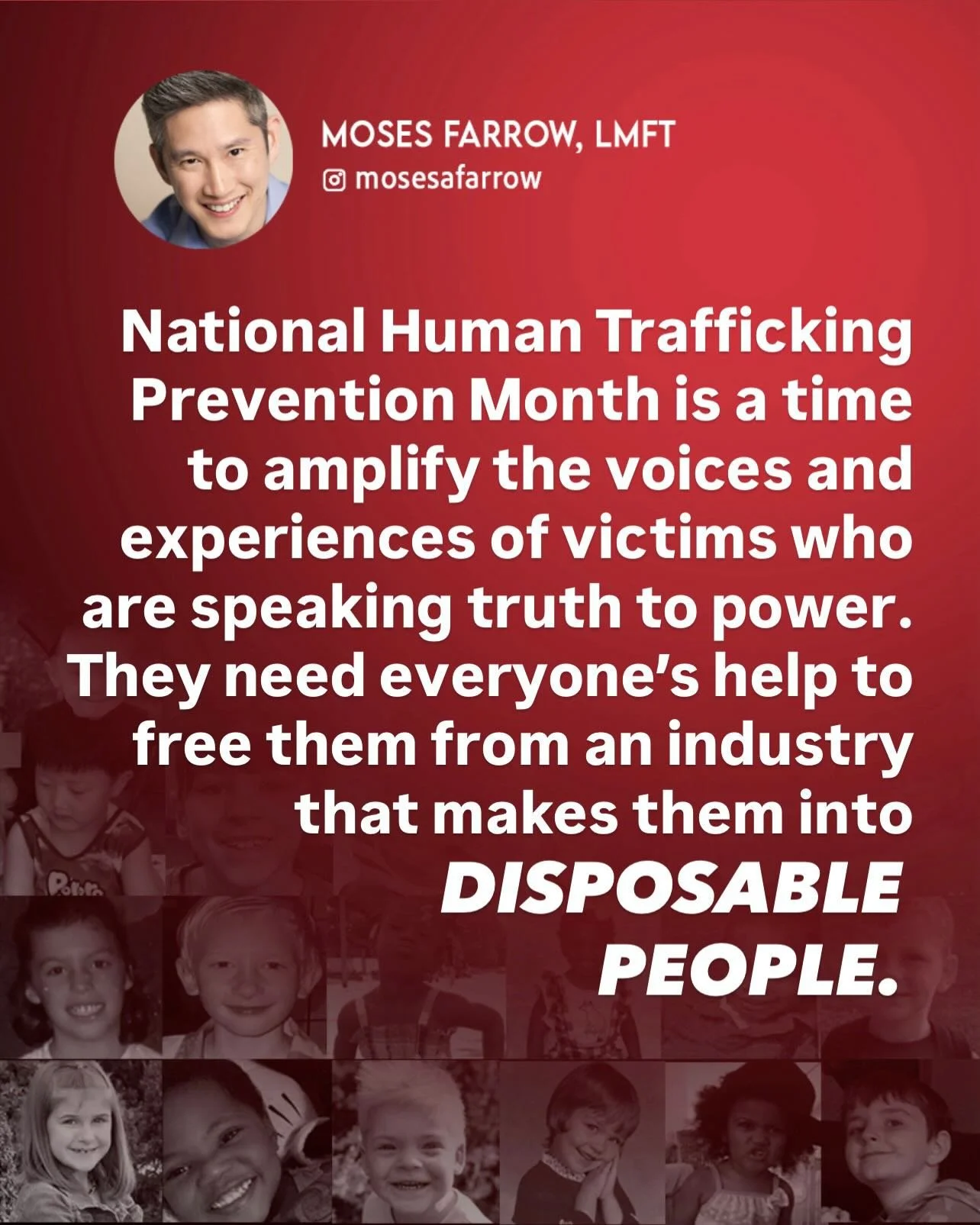 Today is the start of National Human Trafficking Prevention Month. Please join me in speaking up for victims against this criminal industry. Read my official statement and share it so this issue cannot be ignored. Thank you for your support.