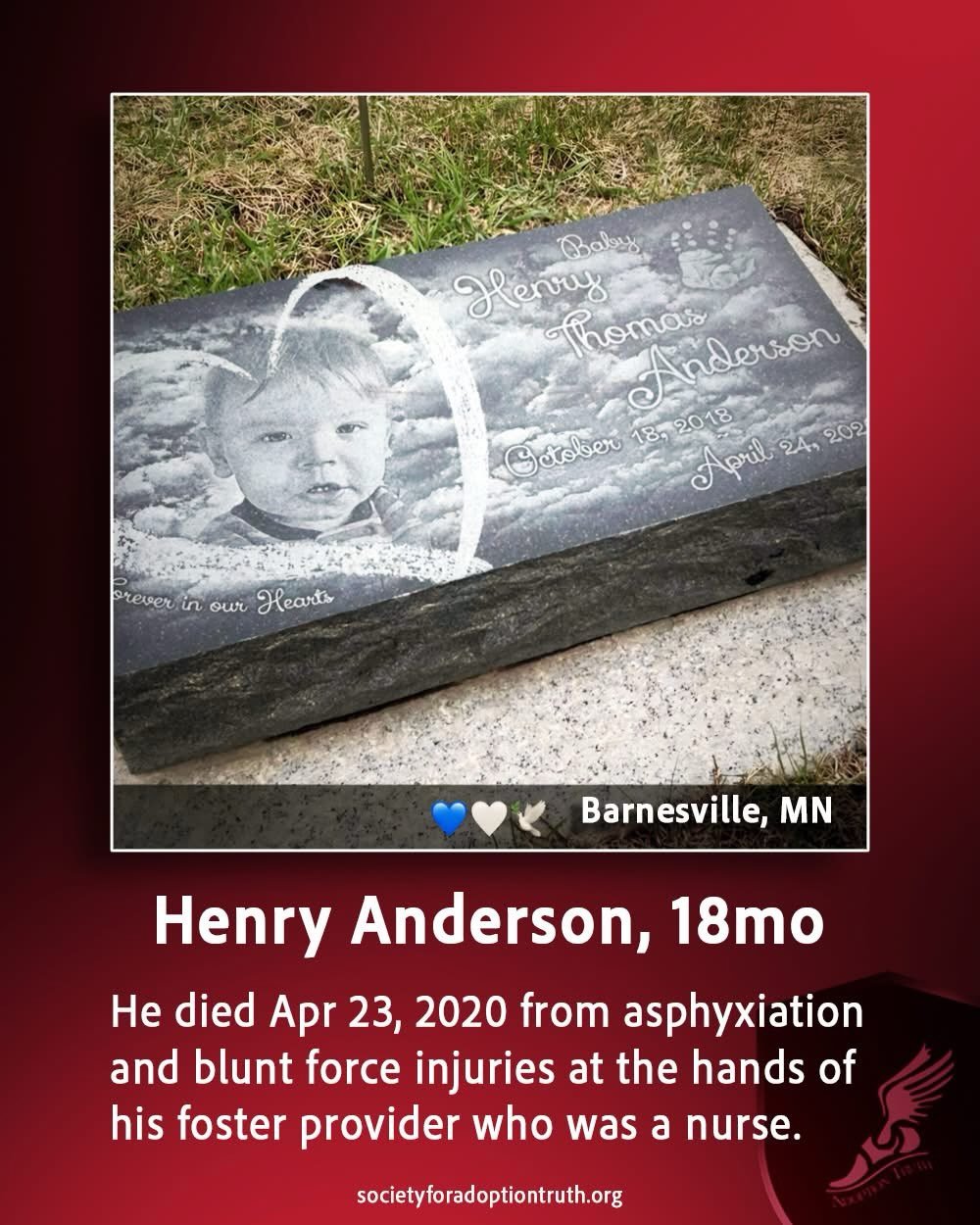PSA: GRAVES ARE NOT PLACEMENTS
States should not be taking, trafficking and killing children. Read and share Henry&rsquo;s story. My thoughts are with all those being victimized in Minnesota at this time. #justiceforbabyhenry