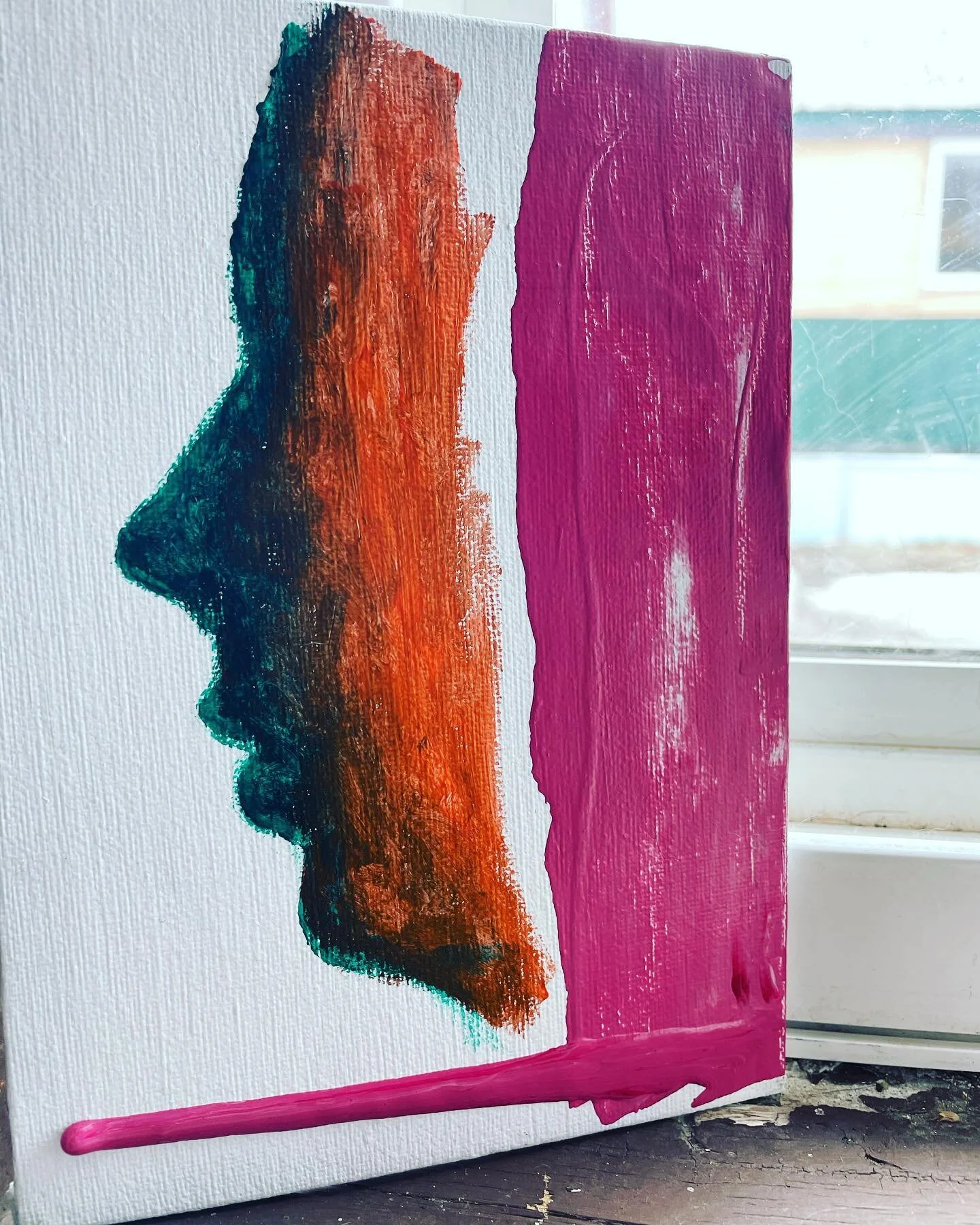 Works 7, learning to love my weak chin and mixing different mediums (enamel/gesso/acrylic) and 8, working on previous works of #30dayswithoutacouch