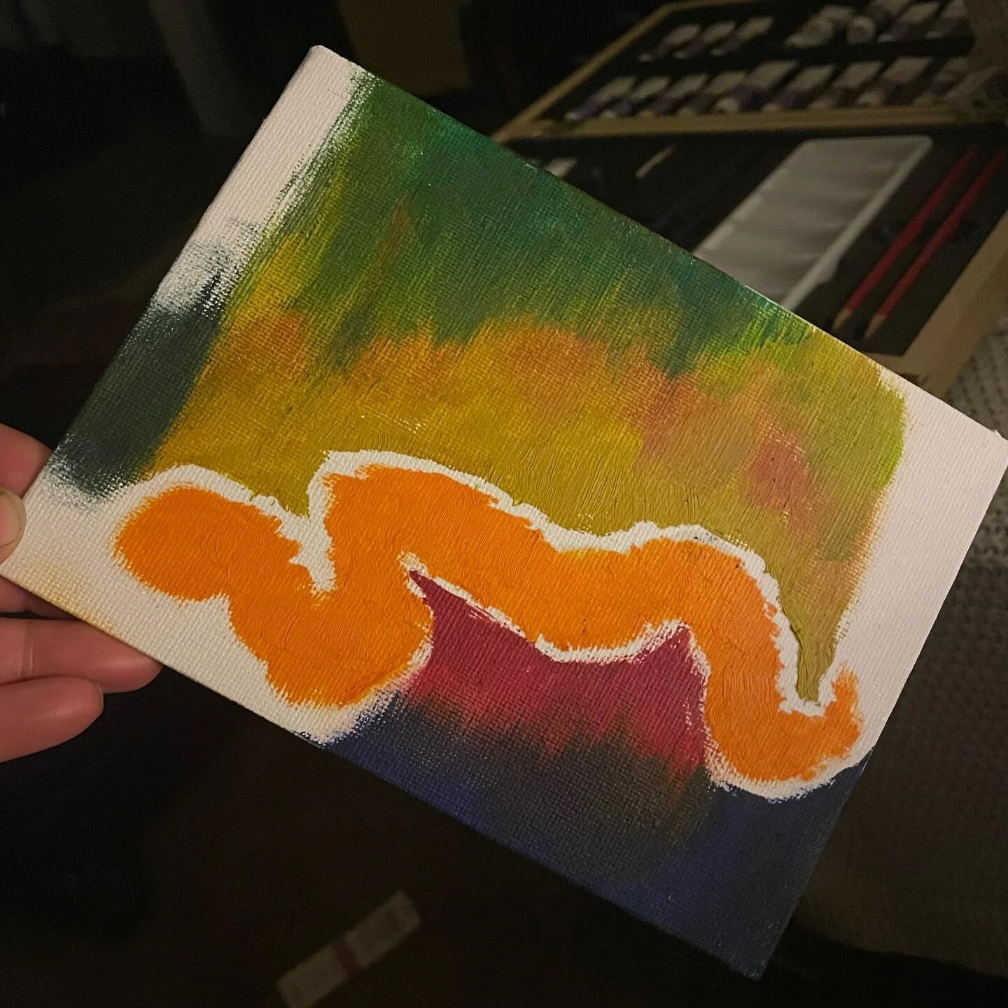 Work 5 sneaky snek of #30dayswithoutacouch, my first oil painting, work in progress, oil paints an absolute find @scrapportland. It&rsquo;s terrible but let&rsquo;s see where it goes