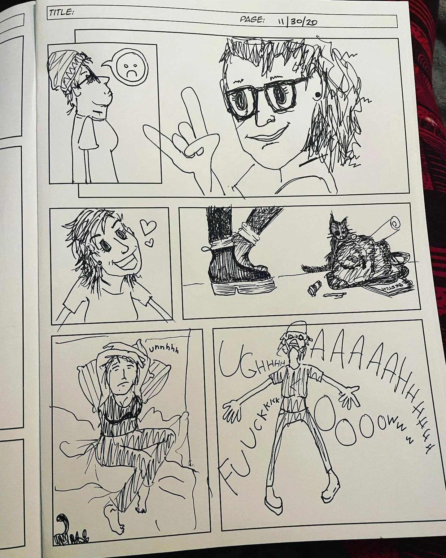 Tl;dr I&rsquo;m probably back 

I haven&rsquo;t drawn a page since before neck surgery back in August, which was prefaced by excruciating, debilitating pain and followed by lots of feelings. 

Being ecstatic about being able to sleep on my side again