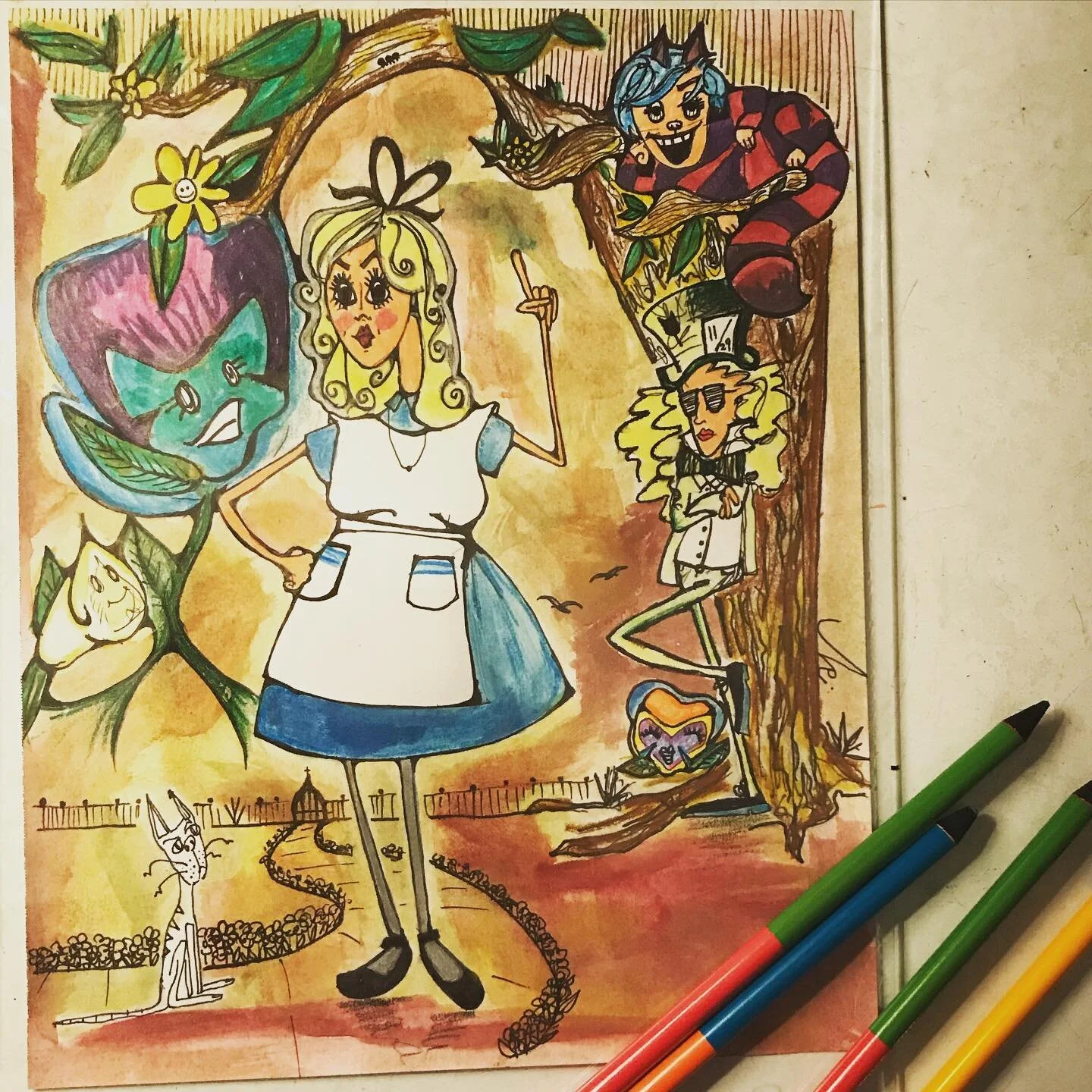 Incredibly fun Alice in Wonderland mom with her two daughters. Loved getting weird with roughly 74 different media - paints, powder, eyeshadow, crayon, marker, colored pencil, etc - on this one. #normaslovenotes