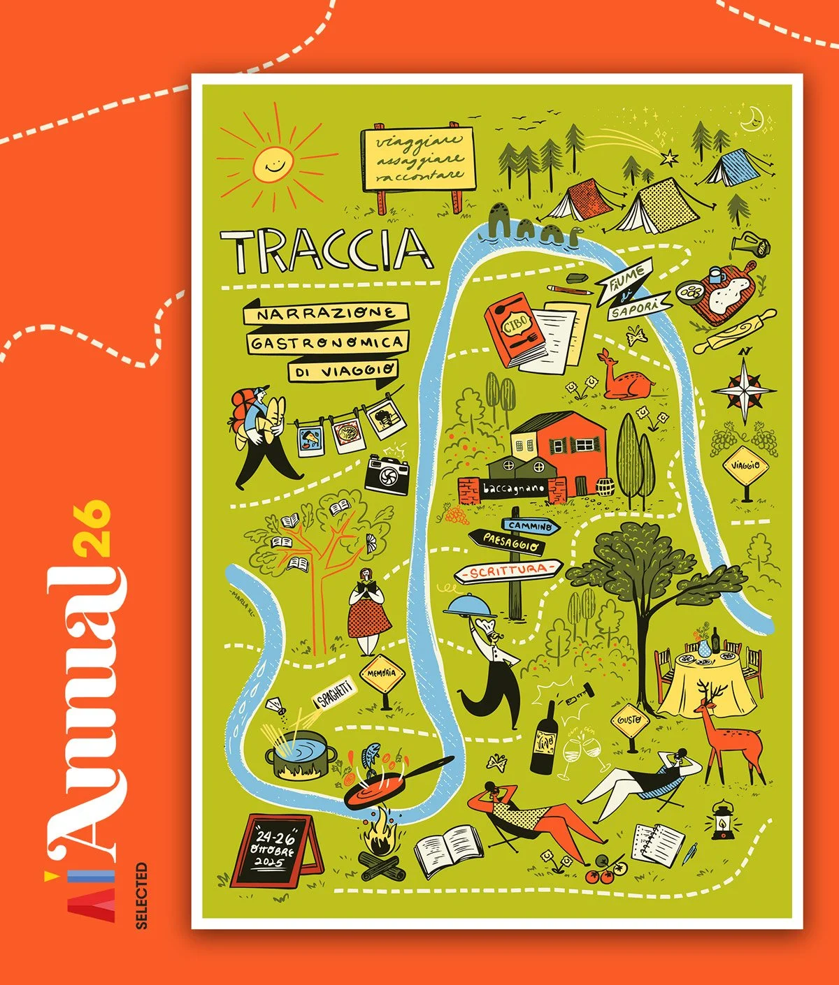 Illustrated map created for Traccia, a travel writing retreat exploring food, territory, and storytelling.