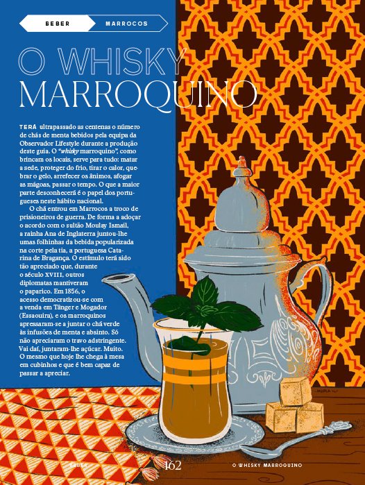 Illustration of traditional Moroccan tea for Observador Lifestyle magazine